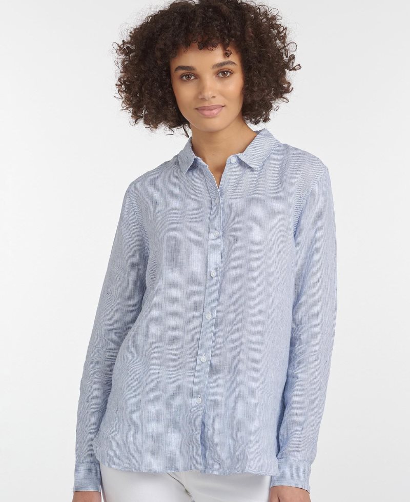 Blusas Barbour Marine Shirt Mujer Azul Marino Blancas | AVKT51264
