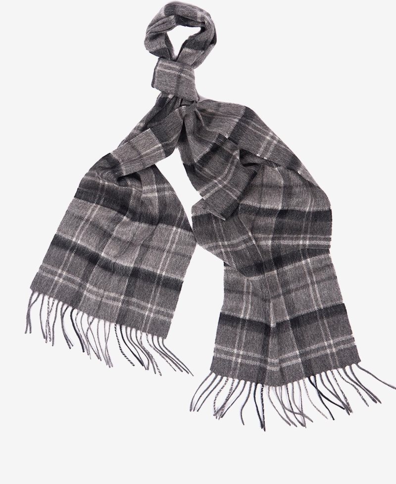 Bufandas Barbour Schal Wolle Kaschmir Tartan Hombre Negras Gris | EWZG39827