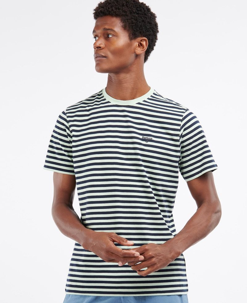 Camiseta Barbour Delamere Stripe Hombre Verde Menta | LXPH58179