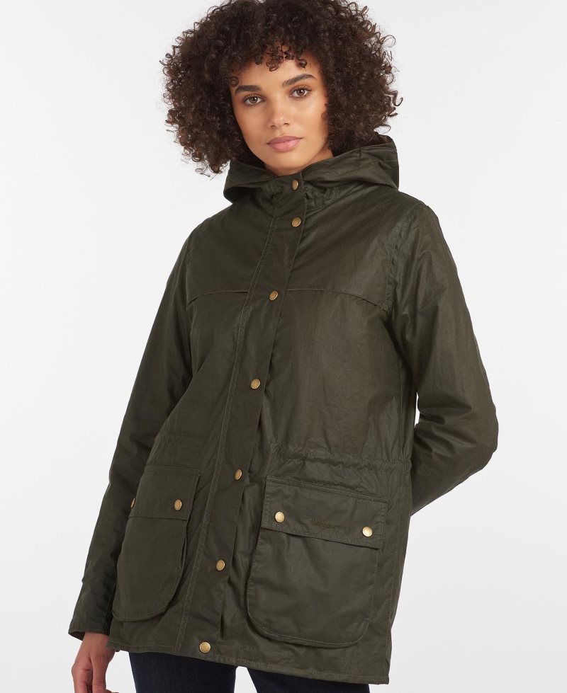 Chaqueta Encerada Barbour Ligeros Durham Algodon Mujer Verde Oliva | EDKH25439